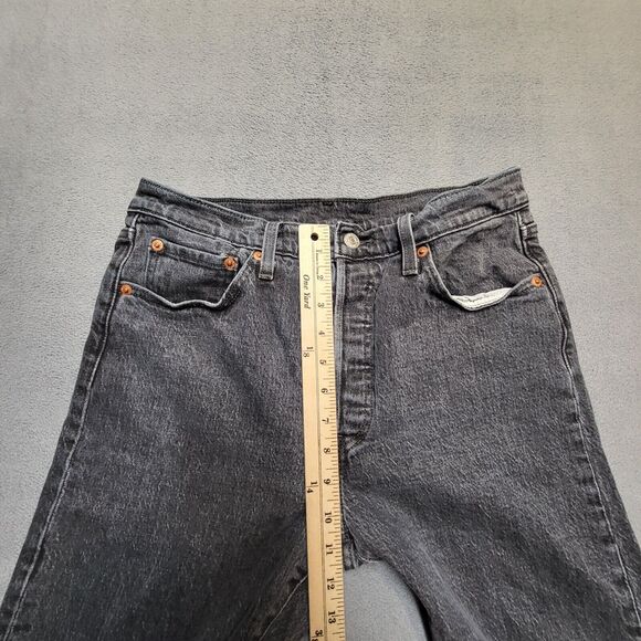 Levis 501 Jeans Womens 10? 30x28 Black Denim Straight Leg Distressed Button Fly - Picture 10 of 13